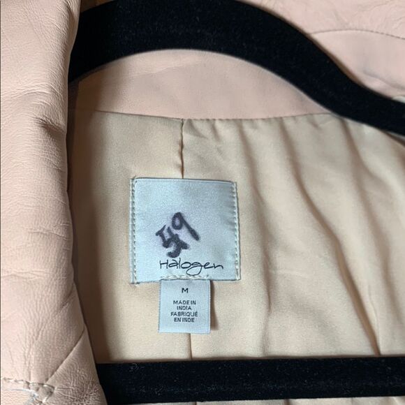 Women's Blush Pink Crop Leather Jacket by Halogen Size Medium - Picture 6 of 14